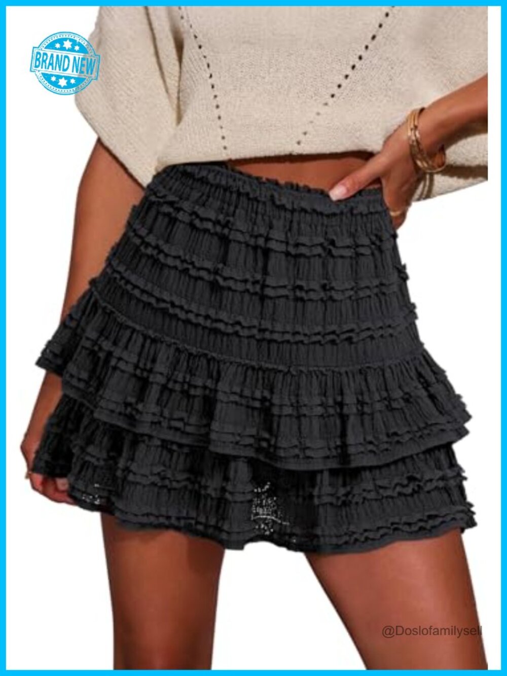 Women's Mini Ruffle Skort with Built-in Shorts High Waisted Flowy Boho